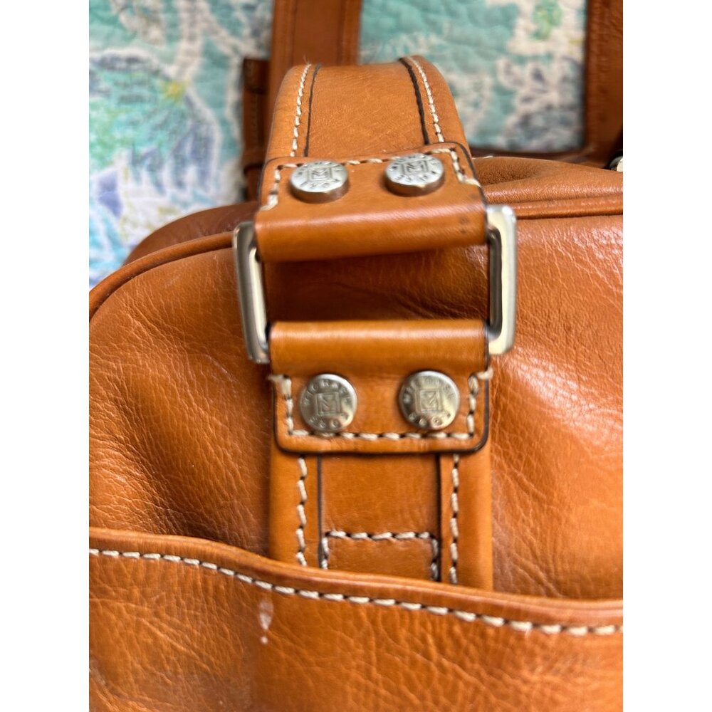 Vintage Michal Kors Cognac Leather Satchel-Buckle Pocket Detail - Picture 4 of 8